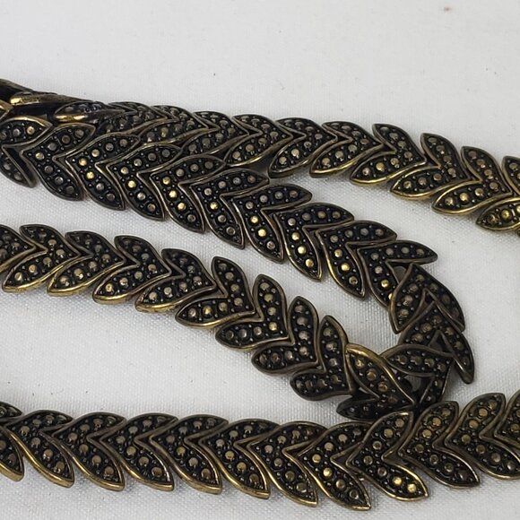 MNG by Mango Chevron Leaf Pattern Choker Collar Necklace Gold Tone - Picture 5 of 6